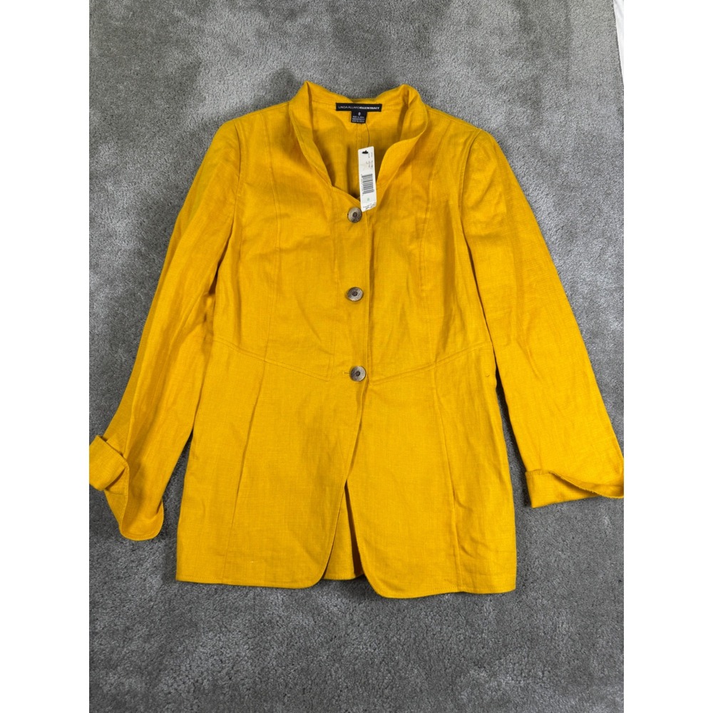 Linda Allard Ellen Tracy Saffron Yellow 100% Linen Blazer Jacket Size 8 NWT